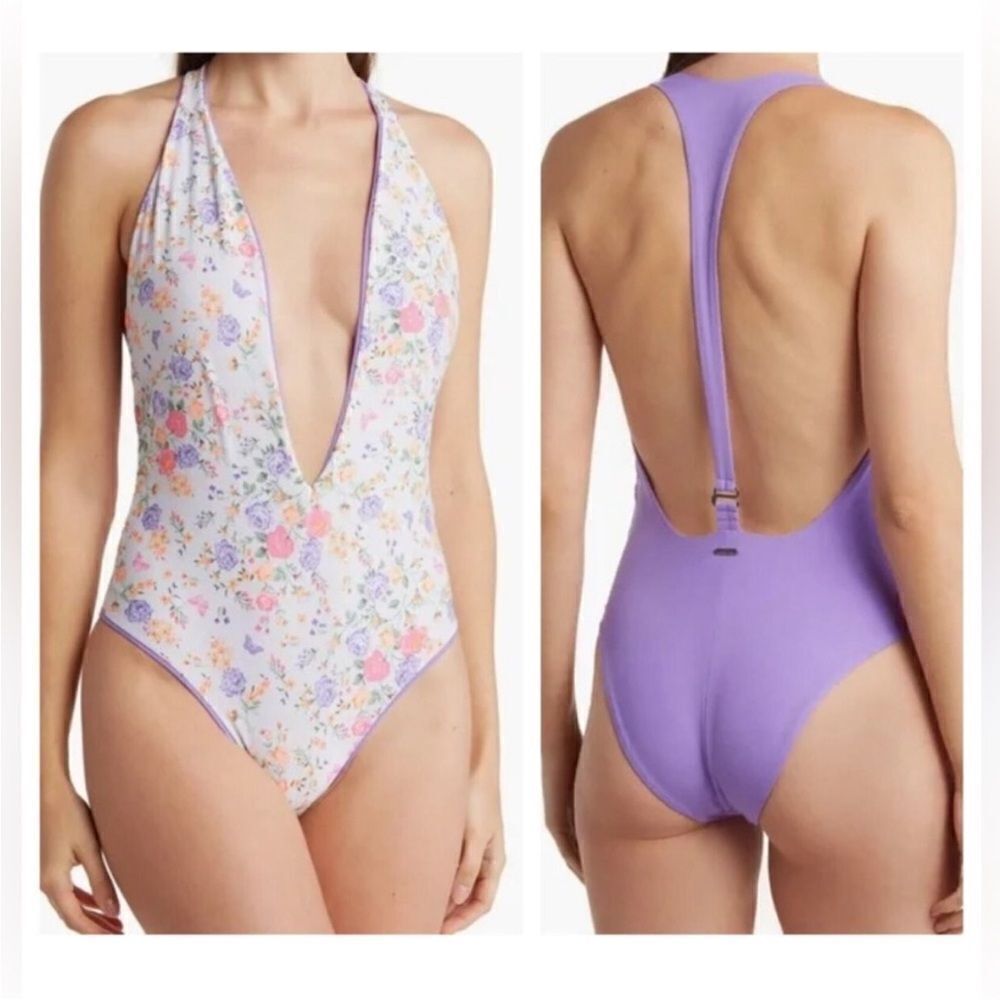 Maaji NWT Dunes Nude Tiky Reversible One-Piece Swimsuit in purple size Large